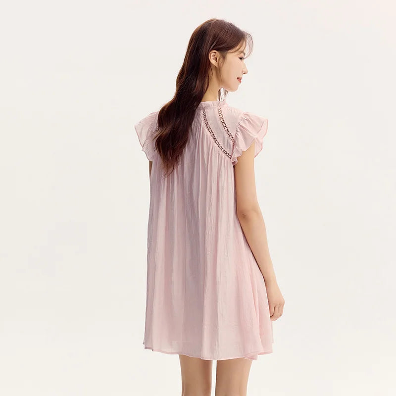 Vestido de mujer con volantes suaves, mangas cortas con vuelo, minifalda texturizada, vestido de verano nuevo con aberturas.