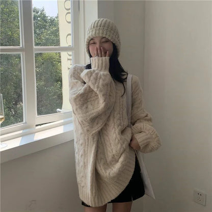 Oversized Sweater Women Fashion Preppy Pink V Neck Knitted Pullovers Harajuku Korean Long Sleeve Knitwear Winter Jumpers