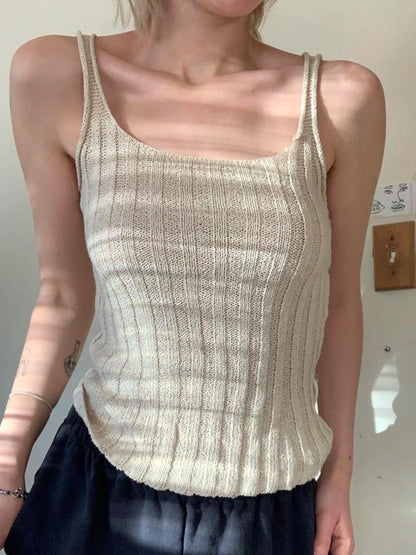 Chaleco de punto minimalista sólido sin mangas para mujer, camisola bohemia de verano, camiseta básica sencilla y elegante
