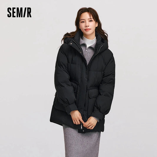 Chaqueta de plumas para mujer, de longitud media, holgada, con mangas raglán, sencilla, cálida, con capucha y tres capas para invierno.