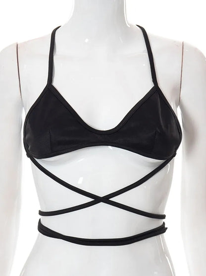 Women’s Sexy Hollow Out Bandage Crop Tops, Super Short, Y2k Accessories, Black Spaghetti Strap Camis, Streetwear, Women Clothes
