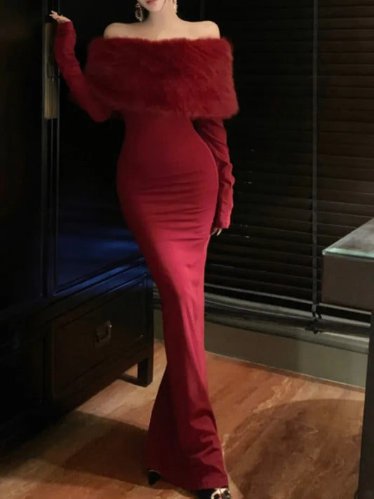 Fashion New Women Elegant Bodycon Midi Dress Long Sleeve Slim Solid Chic Vintage Christmas Party Prom Clothes Female Vestidos