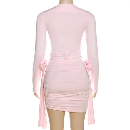 Ora Ruched Long Sleeve Dress with Floral Design