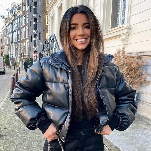 Abrigos de piel sintética gruesos y cálidos de invierno para mujer, parkas cortas de moda, chaqueta acolchada de algodón negro para mujer, ropa elegante con cremallera