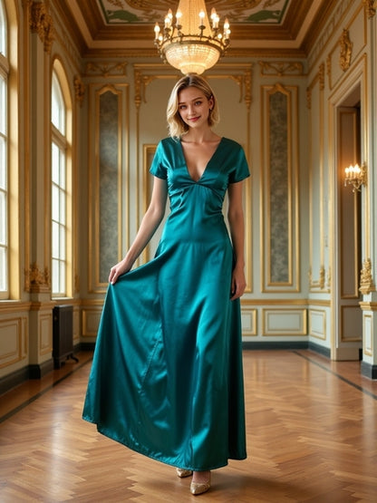 Vestido de noche elegante con escote en V y cintura alta, sexy, sin espalda, liso, sin mangas, para fiesta, 2025, vestido largo calado para mujer