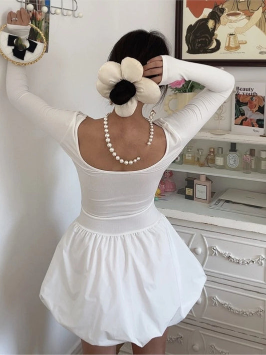 Minivestidos lisos para mujer, estilo picante, para fiesta, manga larga, corte en A, clásicos, elásticos, para otoño, ropa femenina, novedad
