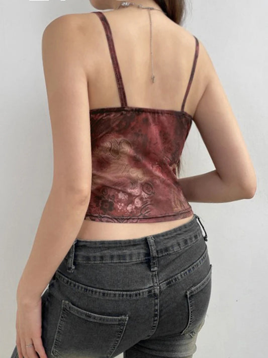 Camisola corta ajustada sin mangas con estampado paisley vintage navideño para mujer