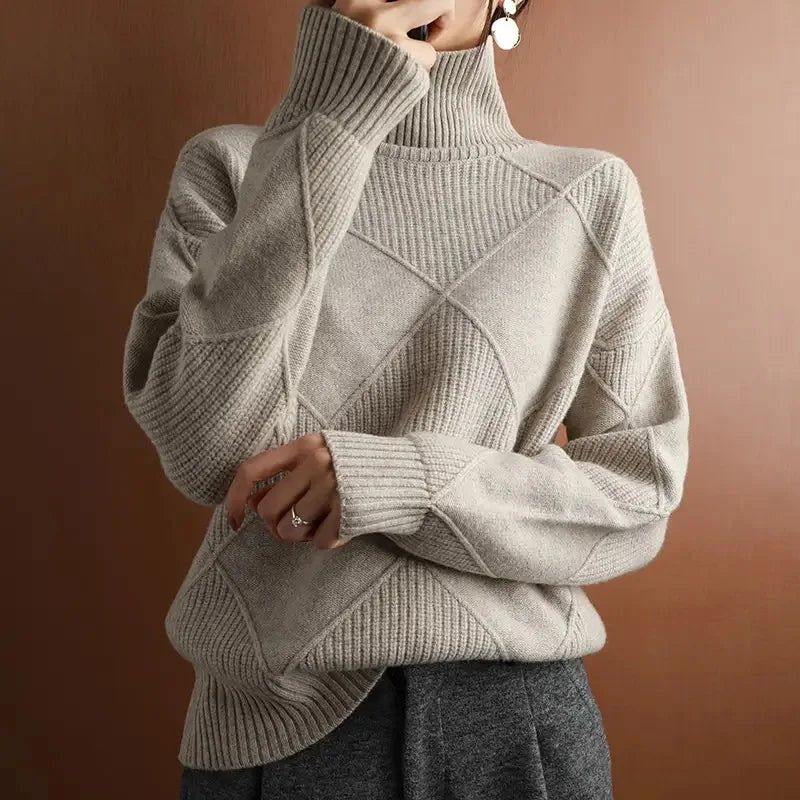 Suéter de lana de punto grueso y cálido para mujer, nuevo jersey de otoño e invierno, cuello alto, DF4845