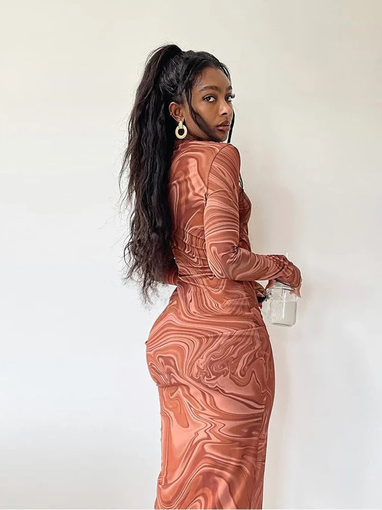 Vestidos largos ajustados para mujer, traje de una pieza para club, ropa de fiesta de noche, cuello redondo, media pantorrilla, vestidos sexis De mujer, ropa de calle