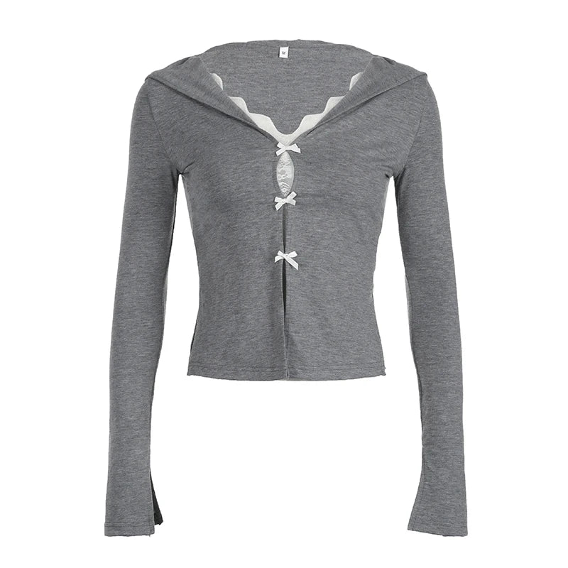 Dulce coreano Bowknot cuello marinero falso dos piezas top camisetas mujeres manga larga elegante suave cárdigan otoño moda