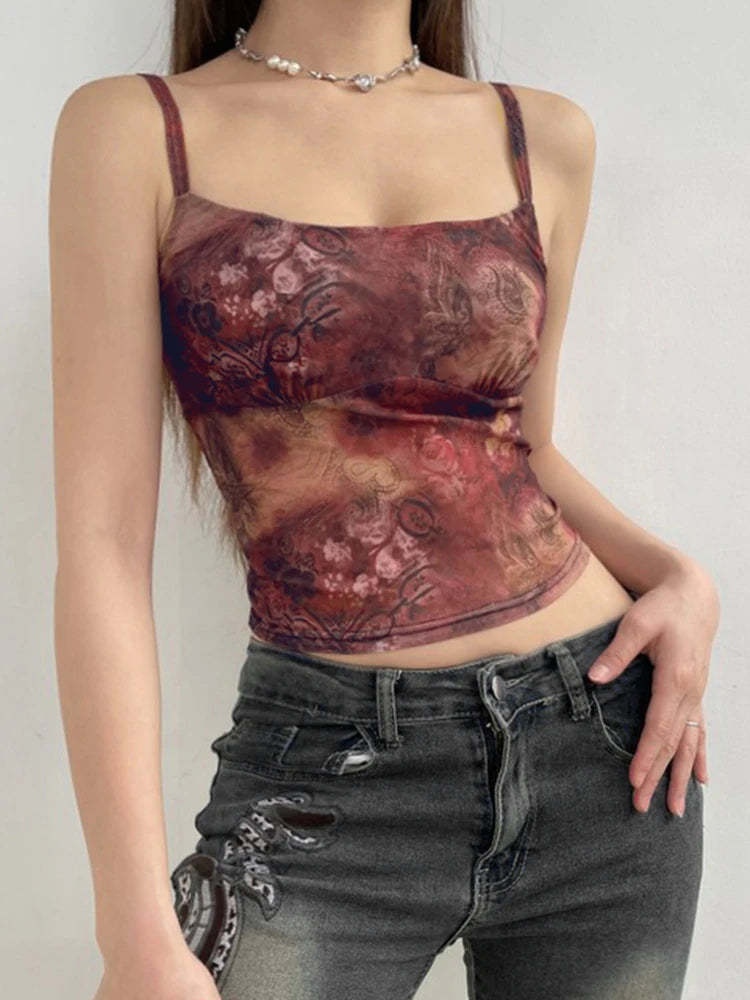 Camisola corta ajustada sin mangas con estampado paisley vintage navideño para mujer