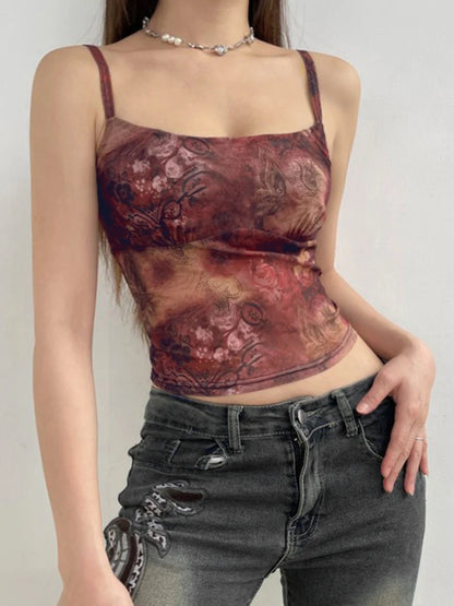 Camisola corta ajustada sin mangas con estampado paisley vintage navideño para mujer