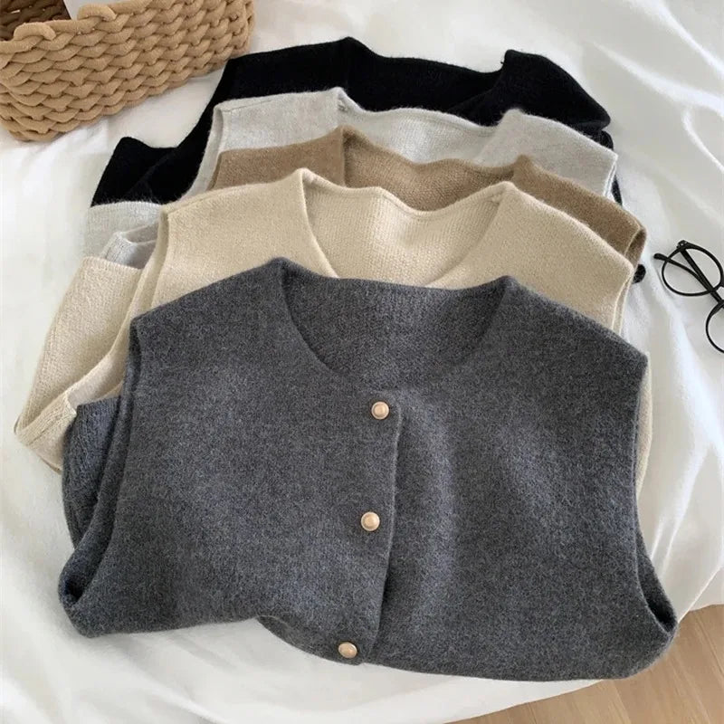 Cárdigan de otoño para mujer, suéter coreano elegante de punto sin mangas, informal, ajustado, a la moda