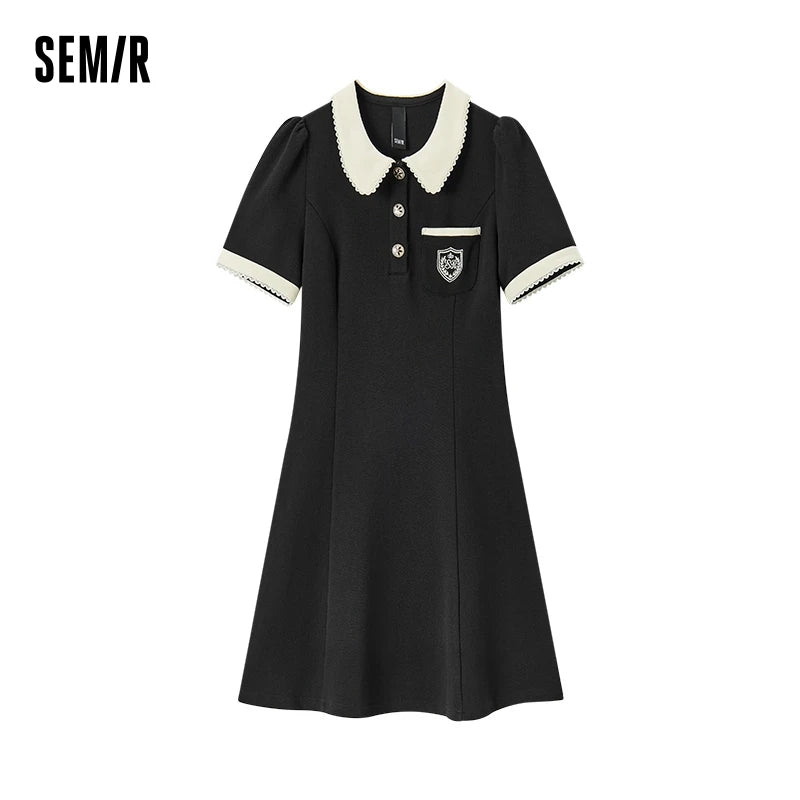 Vestidos de mujer, vestido polo bordado, elegante vestido de verano, recién llegado, vestidos florales con bloques de color para mujer