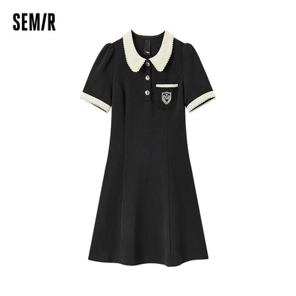 Vestidos de mujer, vestido polo bordado, elegante vestido de verano, recién llegado, vestidos florales con bloques de color para mujer