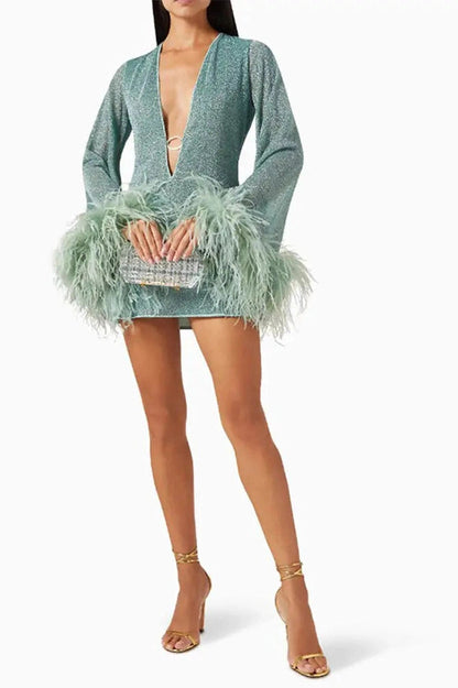 V-Neck Long Sleeve Mini Dress