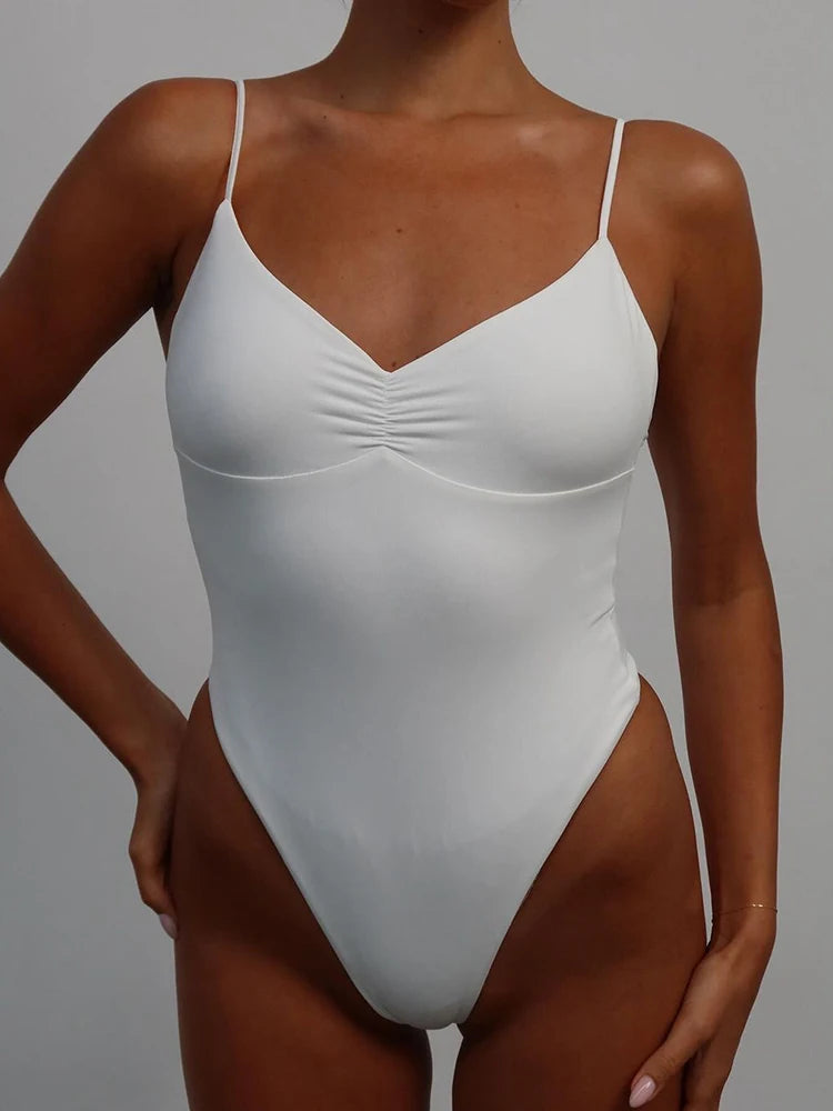 Bodys ajustados y sexys con tirantes finos y espalda descubierta para mujer, sin mangas, fruncidos, con cuello en V, camisola, bodys rave Baddie