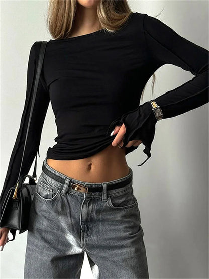 Camiseta interior de retazos de moda para mujer, top de cintura alta, liso, ajustado, informal, irregular, fruncido, ropa de calle para mujer, camiseta para viajar al trabajo