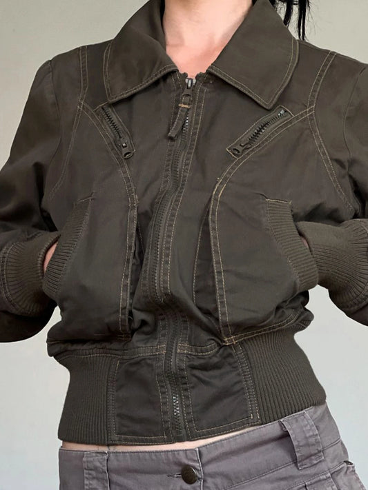 Chaquetas elegantes de manga larga con cremallera punk para mujer, ajustadas, lisas, nuevas y modernas, ropa de calle con cintura ajustada