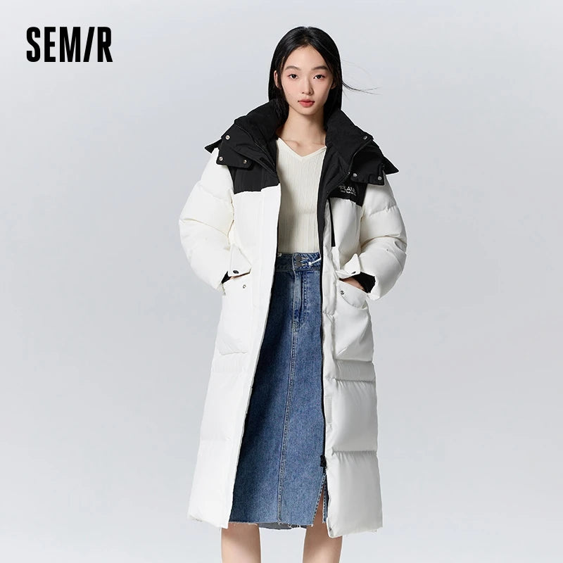 Chaqueta de plumas para mujer, larga, con capucha, moderna, para exteriores, invierno, nueva moda, con letras, abrigo grueso de tres capas, con almacenamiento de calor
