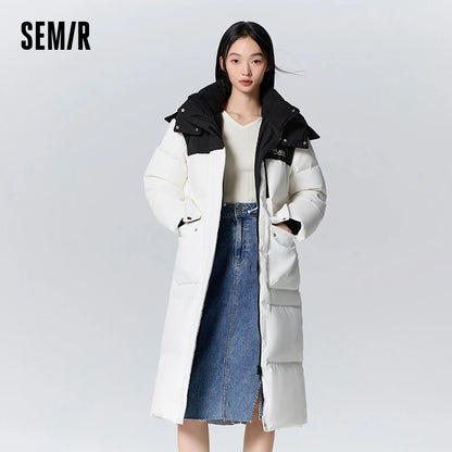 Chaqueta de plumas para mujer, larga, con capucha, moderna, para exteriores, invierno, nueva moda, con letras, abrigo grueso de tres capas, con almacenamiento de calor