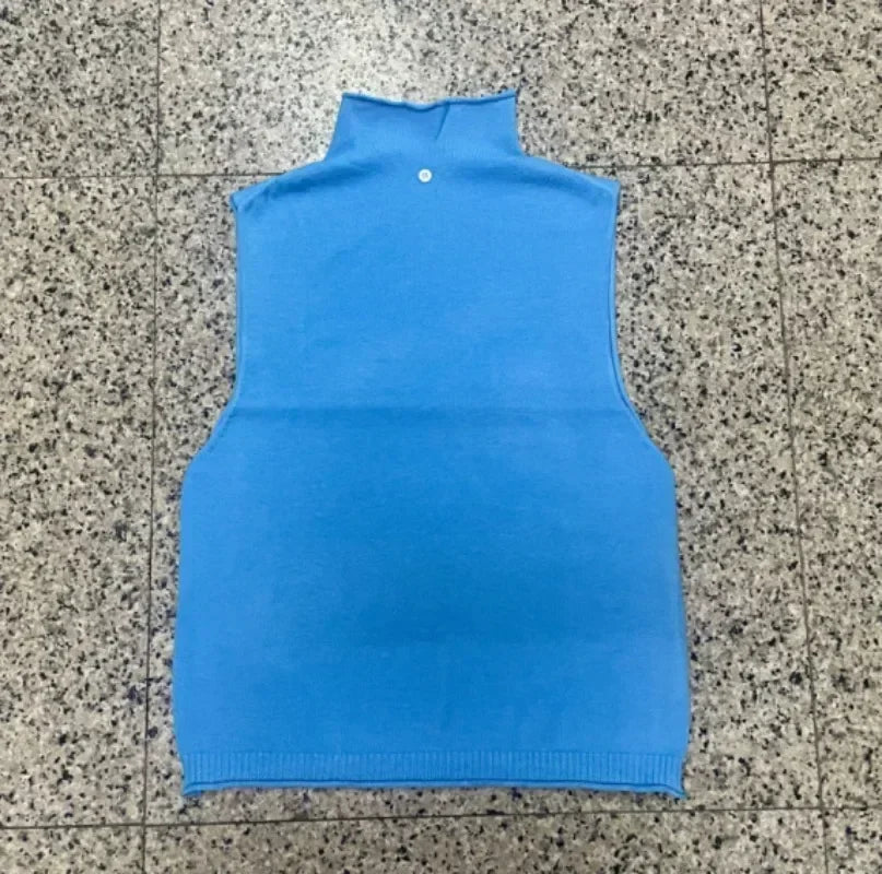 Suéter de punto de cuello alto para mujer, sin mangas, holgado, estilo occidental, versátil, para primavera y otoño