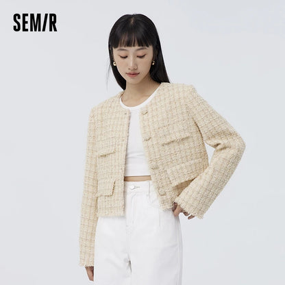 Abrigo de mujer primavera nuevo abrigo corto con borde de pelo elegante y cálido
