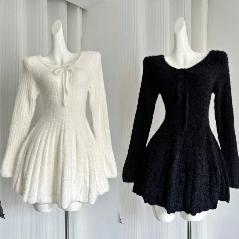 Vestidos de punto elegantes y sexis de otoño e invierno para mujer, vestido tipo suéter ajustado Y2K Harajuku, nuevo minivestido de fiesta coreano chic