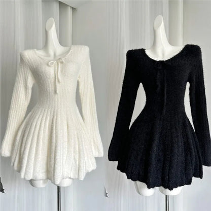 Vestidos de punto elegantes y sexis de otoño e invierno para mujer, vestido tipo suéter ajustado Y2K Harajuku, nuevo minivestido de fiesta coreano chic