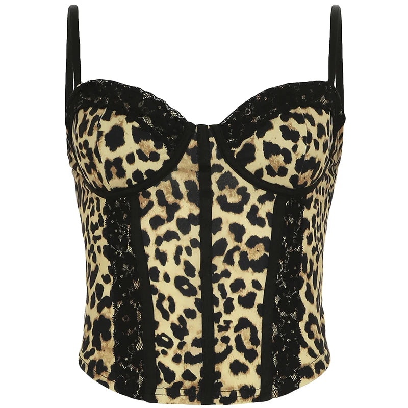 Hotsweet Y2k Leopard Lace Women¡¯s Tanks Sleeveless Slim Fit Design Sexy Fashion Gyaru Camisole