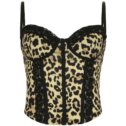 Hotsweet Y2k Leopard Lace Women¡¯s Tanks Sleeveless Slim Fit Design Sexy Fashion Gyaru Camisole