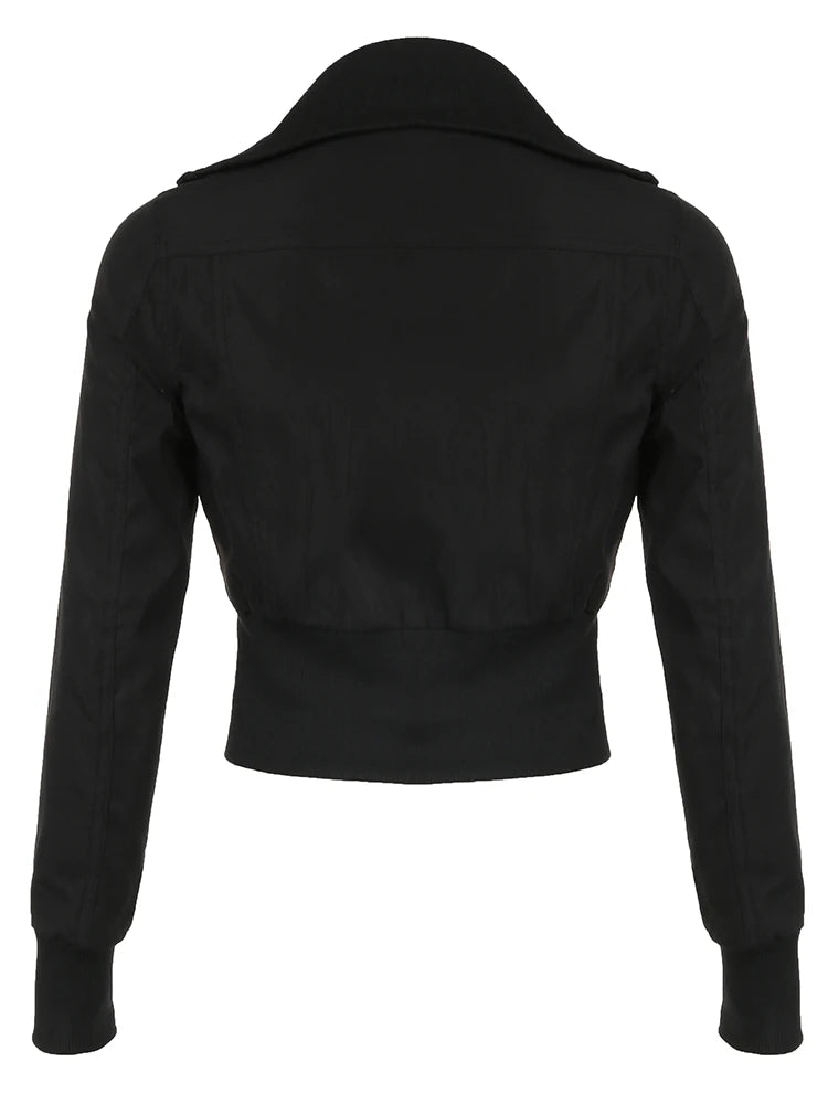 Chaqueta bomber de manga larga ajustada con cuello alto y cremallera negra de estilo callejero coreano para mujer, nueva moda de otoño, prendas de vestir góticas