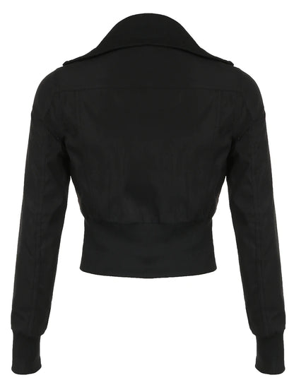 Chaqueta bomber de manga larga ajustada con cuello alto y cremallera negra de estilo callejero coreano para mujer, nueva moda de otoño, prendas de vestir góticas