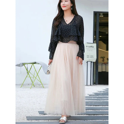 Falda de tul vintage para mujer, estilo urbano, elástica, de cintura alta, de malla plisada, elegante, estilo coreano, de verano, para oficina, nueva