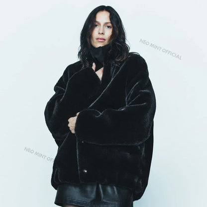 Abrigo de felpa extragrande para mujer, chaqueta de invierno gruesa y cálida acolchada de piel sintética de conejo, chaqueta bomber con pelo grueso para adolescentes.