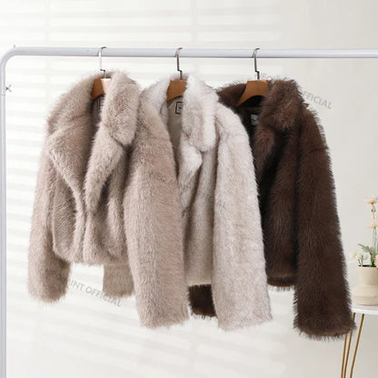 Chaqueta elegante de piel sintética con degradado para chicas de calle, abrigo de piel de zorro esponjoso de marca de moda de invierno para mujer, ropa exterior de lujo para mujer