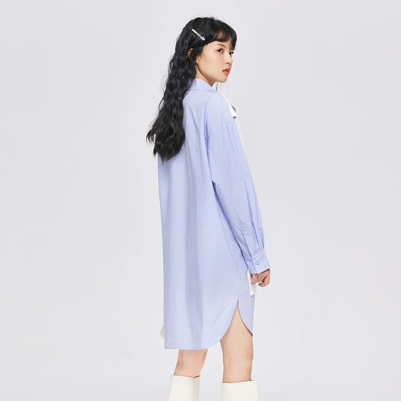 Dress Women Pointed Collar Stitching Fake Two-Piece Split  Autumn New Oversize Literary Dress Gentle