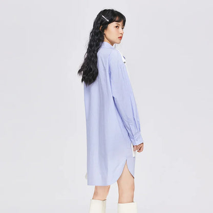 Dress Women Pointed Collar Stitching Fake Two-Piece Split  Autumn New Oversize Literary Dress Gentle