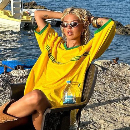 Camiseta holgada de manga corta con estampado de letras informal de cuello redondo para mujer de hip hop de Europa y Estados Unidos para primavera y verano