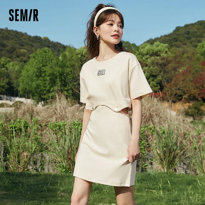 Dress Women Letter T-Shirt Solid Color  New Summer Short Suit Two-Piece Set