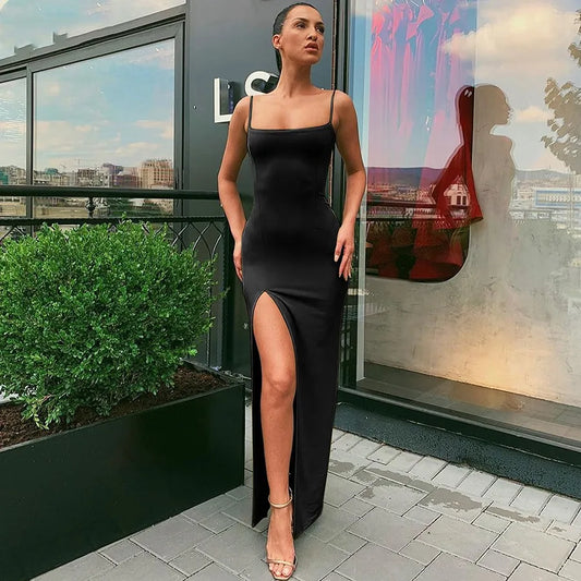 Y2K Summer Hot selling Women’s Wear Slim Fit Off Back Sexy Split Dress with One Line Collar