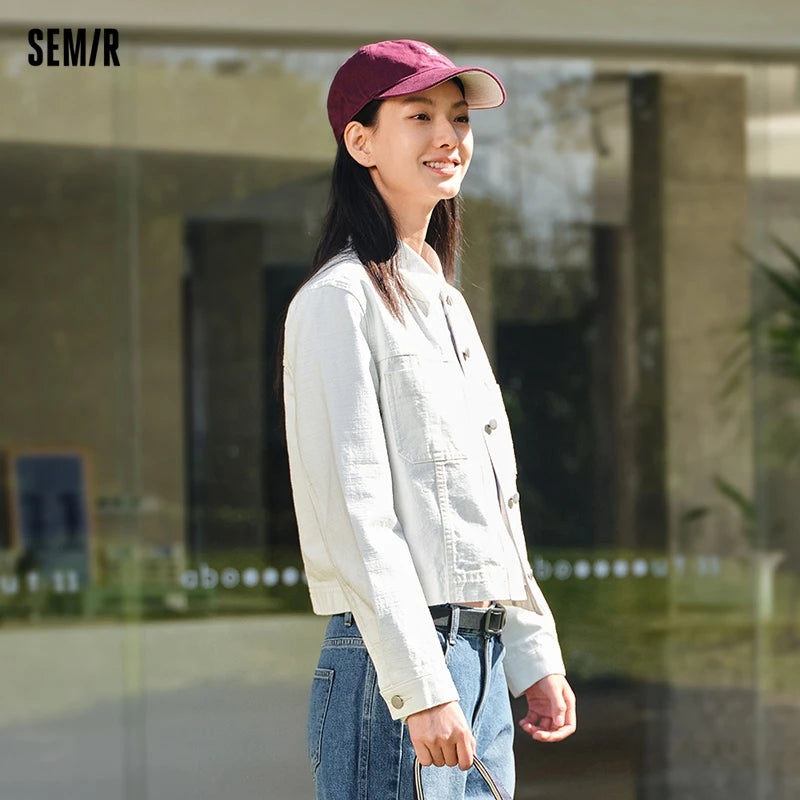 Denim Jacket Women Short Style Small And Taller Spring New Retro Round Neck Jacket Casual And Versatile Coats