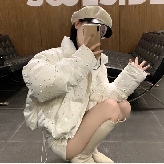 Chaqueta acolchada de otoño-invierno para mujer, nueva parka corta, abrigo coreano de moda con cuello alto, chaqueta de pan, ropa de abrigo lisa