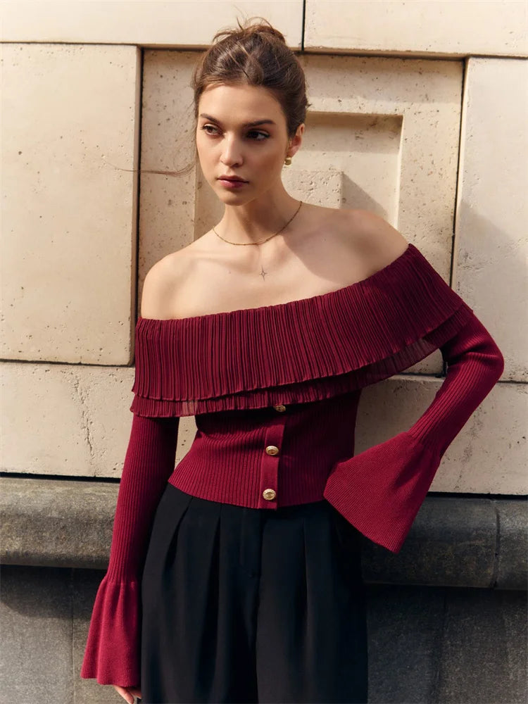 Knit Backless Sweater Pullover Female Patchwork Ribbed Off-Shoulder Slim Fashion Y2k Autumn Top Women’s Knitwear Pullover