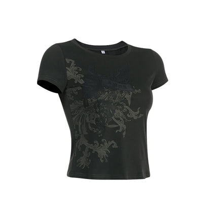 y2k Fairy Grunge Tops Summer Vintage Floral Print Short Sleeve Tshirt 2000s Aesthetic Women Harajuku Tee Streetwear