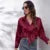 Camisa de satén de primavera para mujer, blusa holgada con botones, camisa de manga larga de seda sintética para mujer DF4972