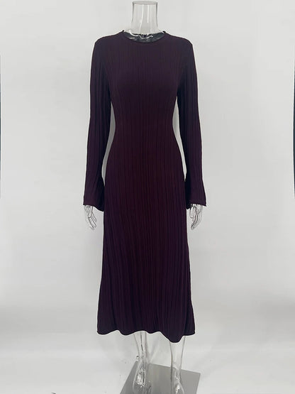 Vestido largo de punto para mujer, otoño invierno, nuevo, informal, retro, de cintura alta, acanalado, suéter, vestidos ajustados, trajes de fiesta para mujer