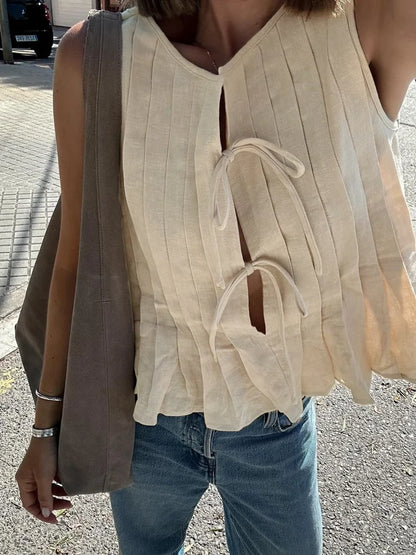 Camiseta sin mangas blanca con banda acanalada para mujer, chaleco ajustado sin mangas con agujeros, moda de verano, chaleco con cordones para mujer, top Y2k