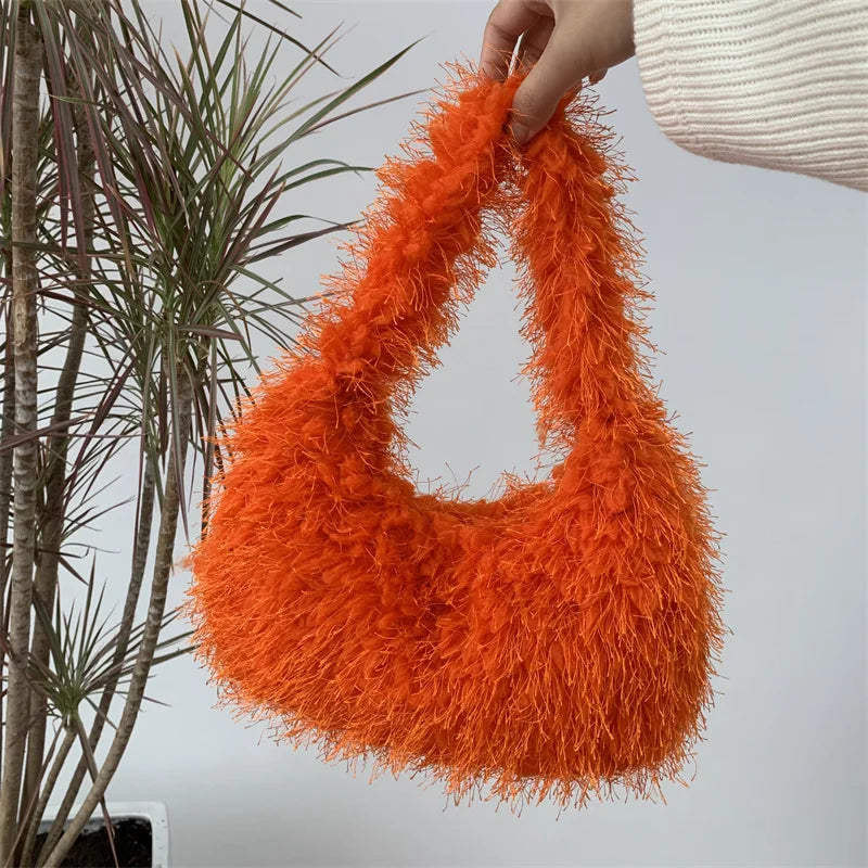 Cute  Winter Candy Color Handbags Women Kawaii Furry Plush Faux Fur Bags Goth Y2k Girls Festival Shoulder Armpit Hobos Bag