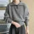 Suéteres casuales de punto liso con solapa para mujer, suéter vintage holgado de manga larga con botones, tops elegantes y chic para otoño